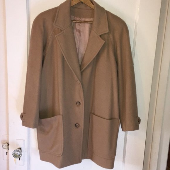 Stunning Vintage Oversized Camel Hair & Wool Blend Long Tan Blazer Coat Jacket - Picture 5 of 13